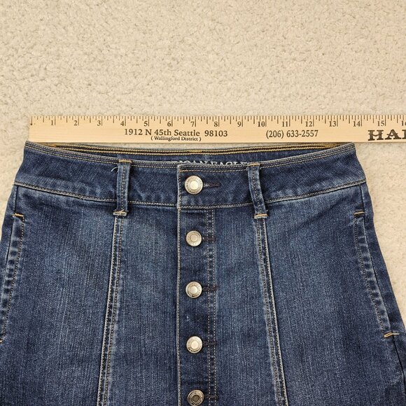 AE American Eagle Jean Skirt Women 2 Blue Y2K Hi Rise A Line Button Fly Pocket - Picture 3 of 10